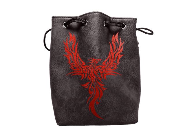 Black Leather Lite Phoenix Design Self-Standing Large Dice Bag - Out of Play
