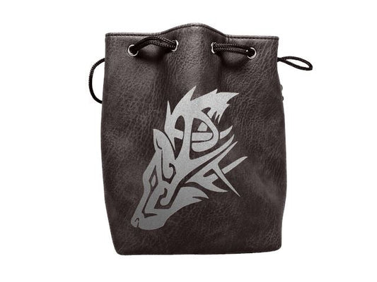 Black Leather Lite Wolf Design Self-Standing Large Dice Bag Easy Roller Dice Company