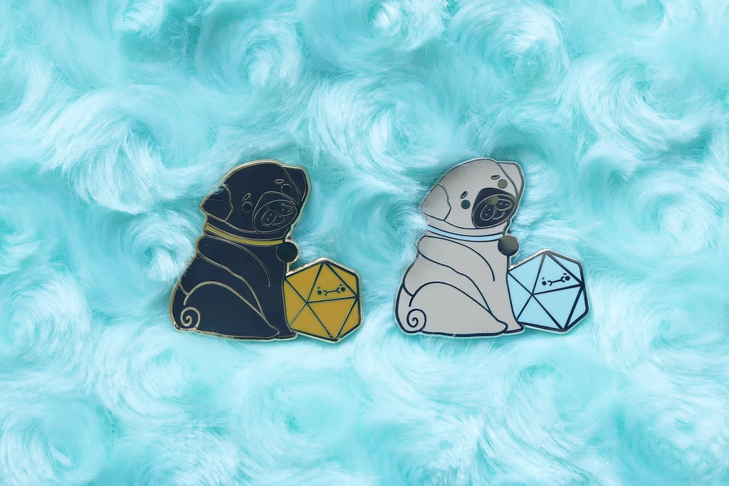 Pug D20 Dice Buddy Enamel Pin - Out of Play