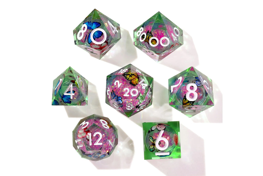 Summer Butterfly Liquid Core RPG Dice Set - 7 Pieces - Out of Play
