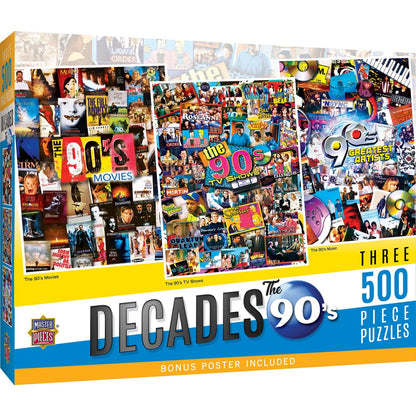 Decades - The 90's 500 Piece Jigsaw Puzzles 3 Pack MasterPieces Puzzle Company INC