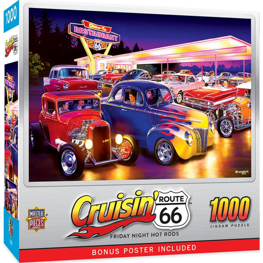 Cruisin' Route 66 - Friday Night Hot Rods 1000 Piece Jigsaw Puzzle - Out of Play