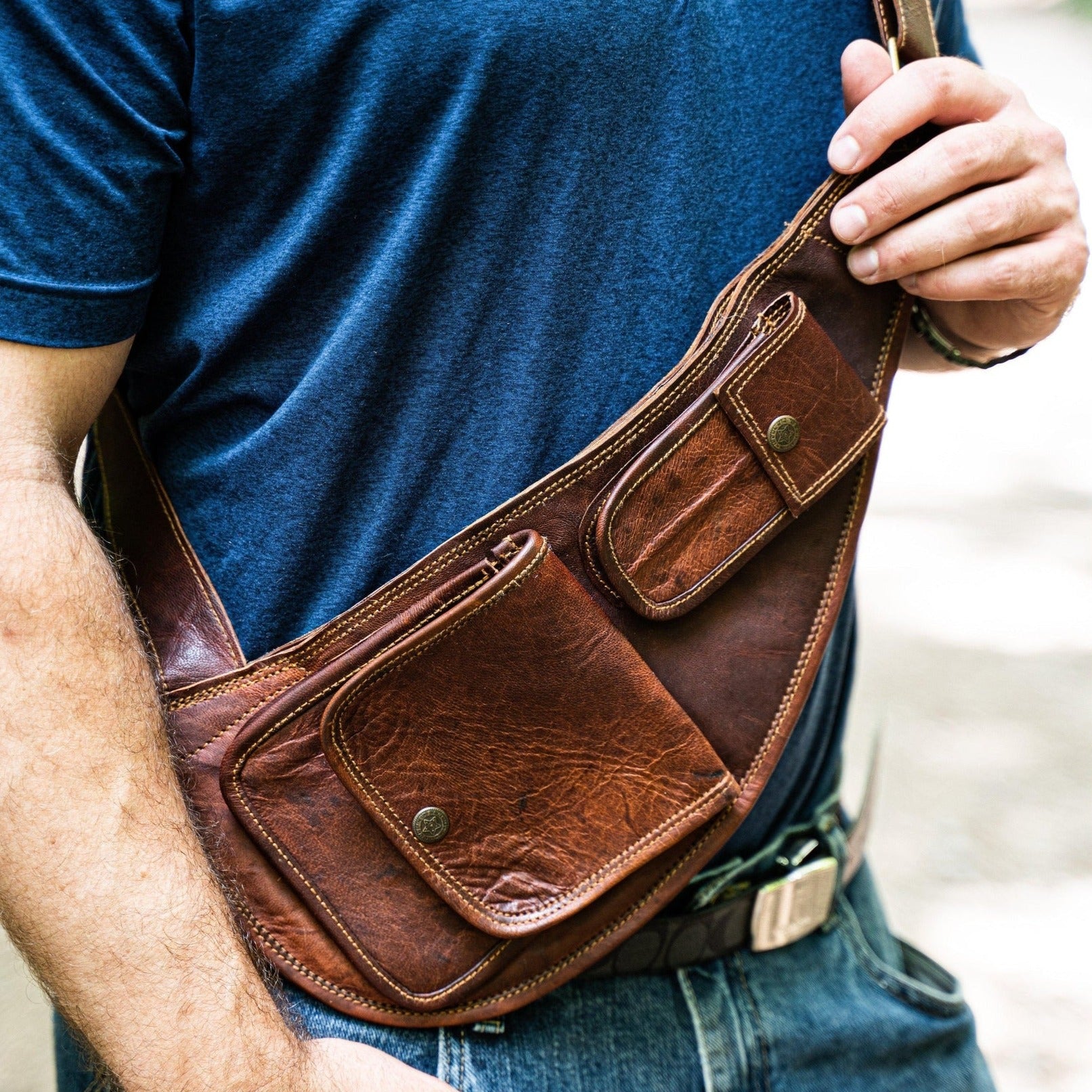 Goatskin Leather Sling Bag - Out of Play Misty Mountain Gaming