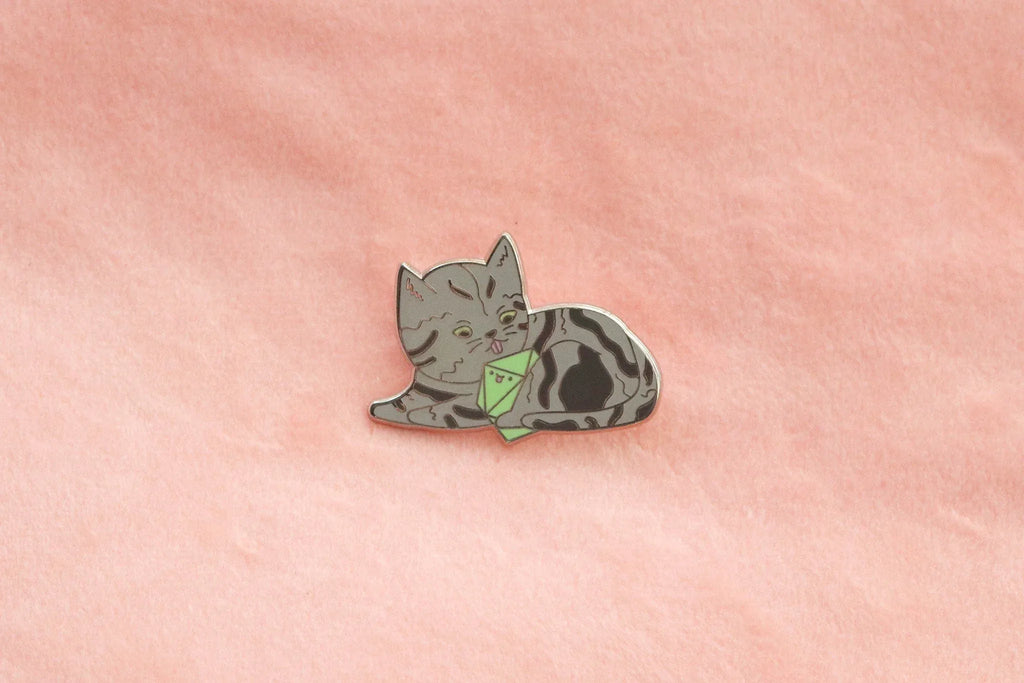 Tabby D20 Dice Buddy Enamel Pin - Out of Play