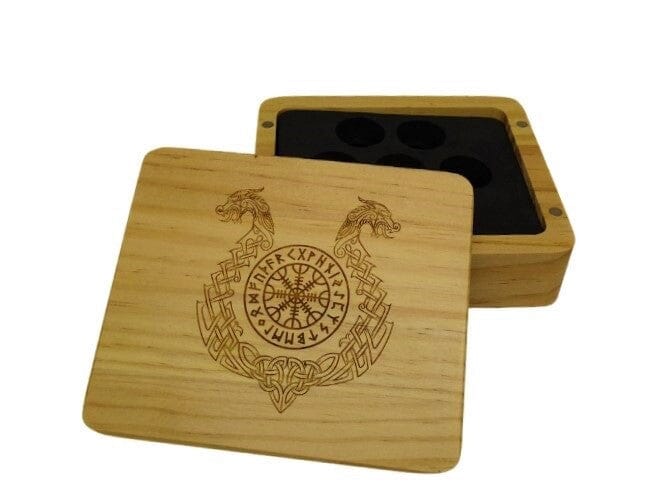Ornate Helm of Awe Wooden Dice Case Easy Roller Dice Company