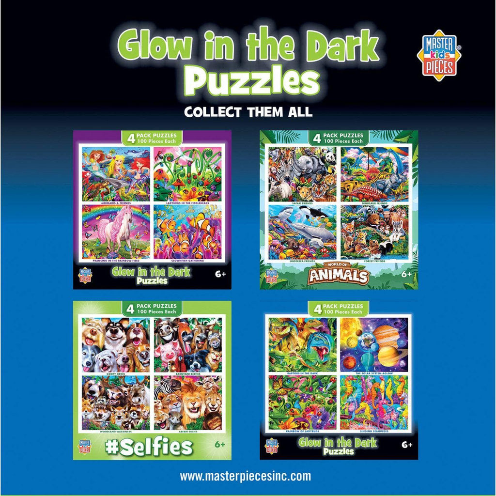 Glow in the Dark 100 Piece Jigsaw Puzzles - 4-Pack V2 - Out of Play