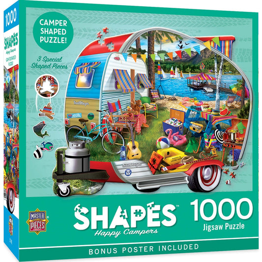 Shapes - Happy Campers 1000 Piece Shaped Jigsaw Puzzle - Out of Play