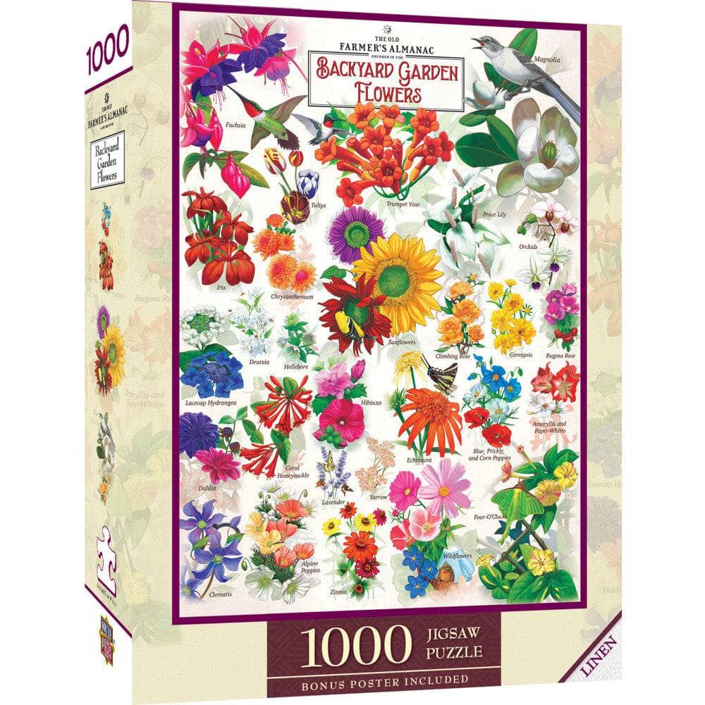 Farmer's Almanac - Backyard Garden Flowers 1000 Piece Jigsaw Puzzle - Out of Play