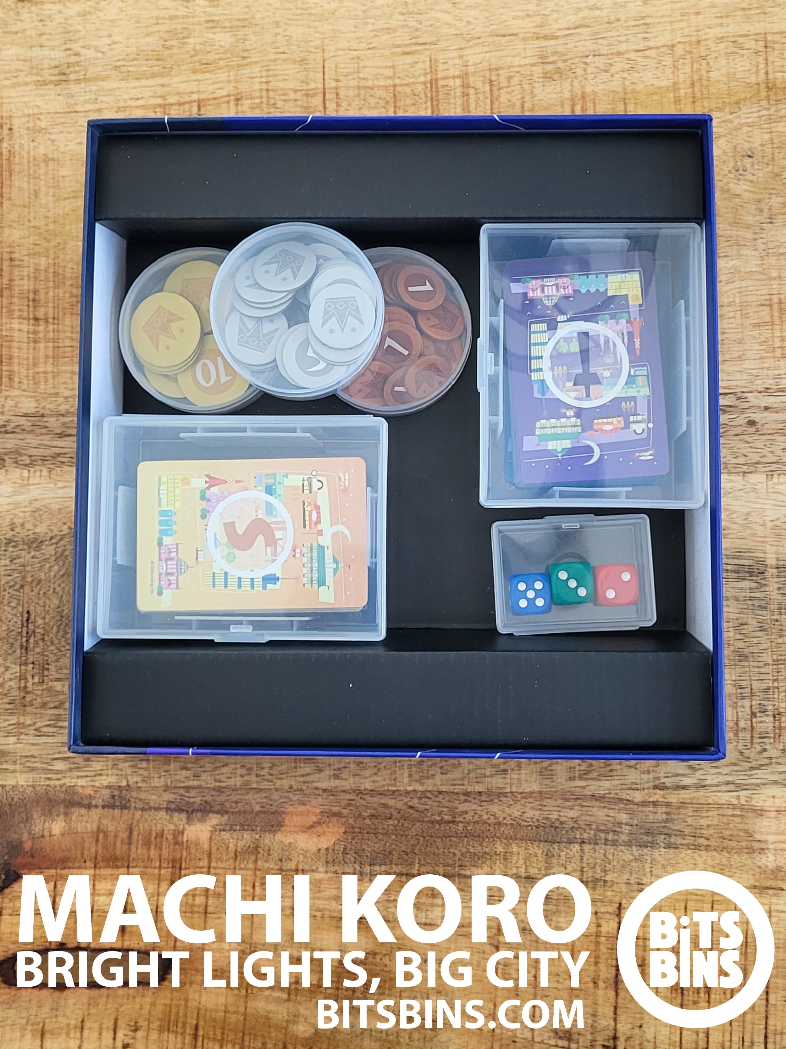 Bits Bins Machi Koro Bright Lights, Big City - 3 Pods, 1 Mini, 2 100+ Card Box - Out of Play