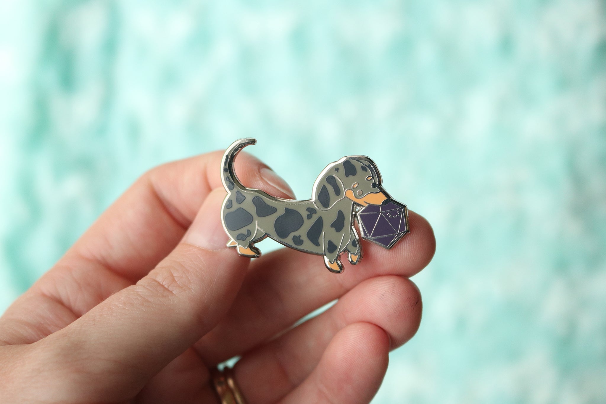 Short Haired Dachshund D20 Dice Buddy Enamel Pin