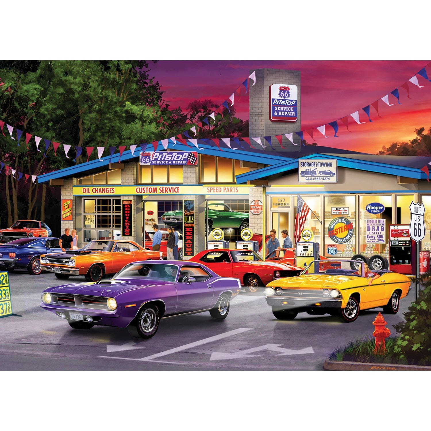 Cruisin' Route 66 - Pitstop 1000 Piece Jigsaw Puzzle - Out of Play