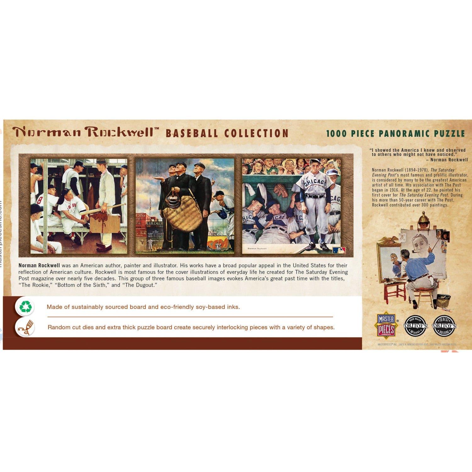 Saturday Evening Post - Baseball Collection 1000 Piece Panoramic Jigsaw Puzzle - Out of Play