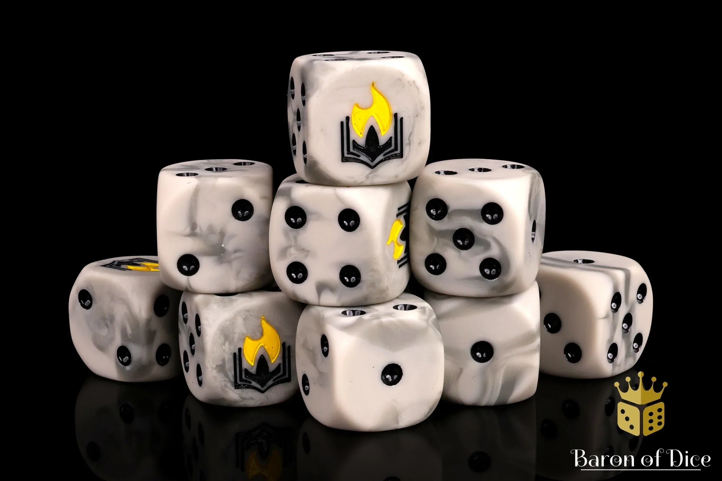 Flaming Book Dice - Out of Play