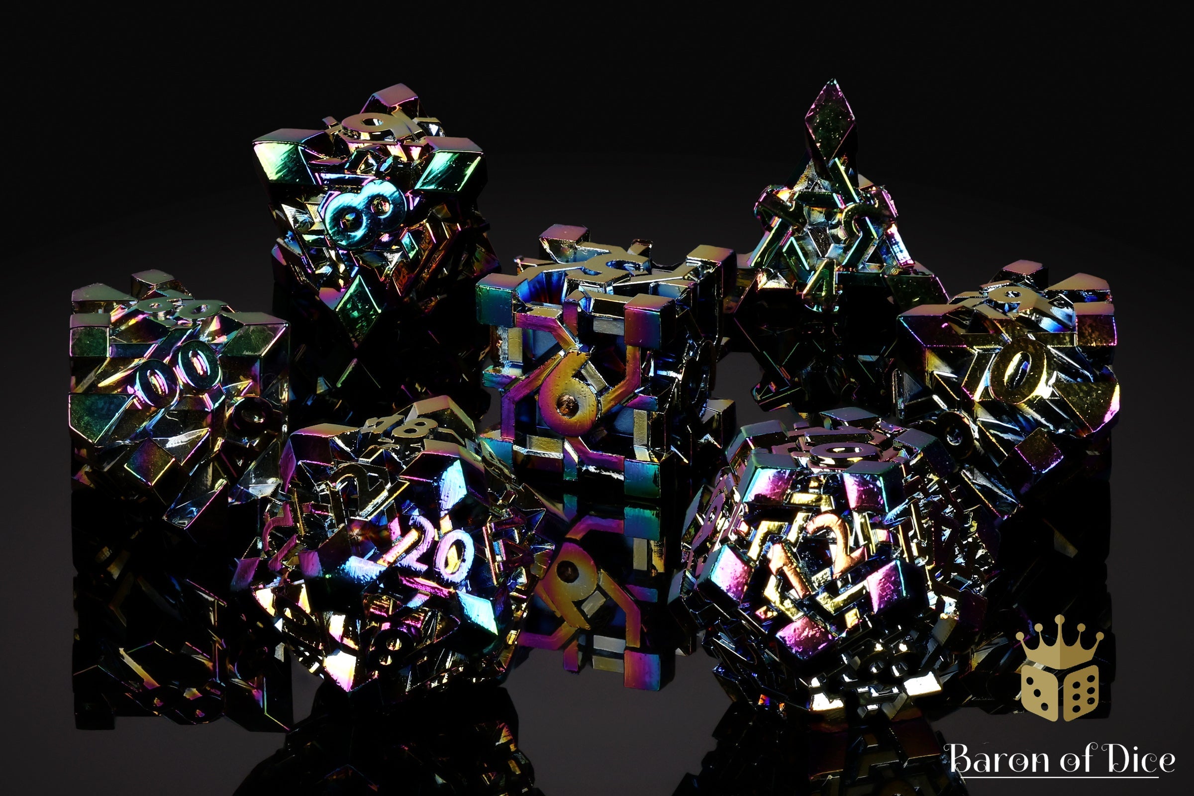 Pixelforge Prism Iridescent Metal RPG Dice Set | 7 Pieces