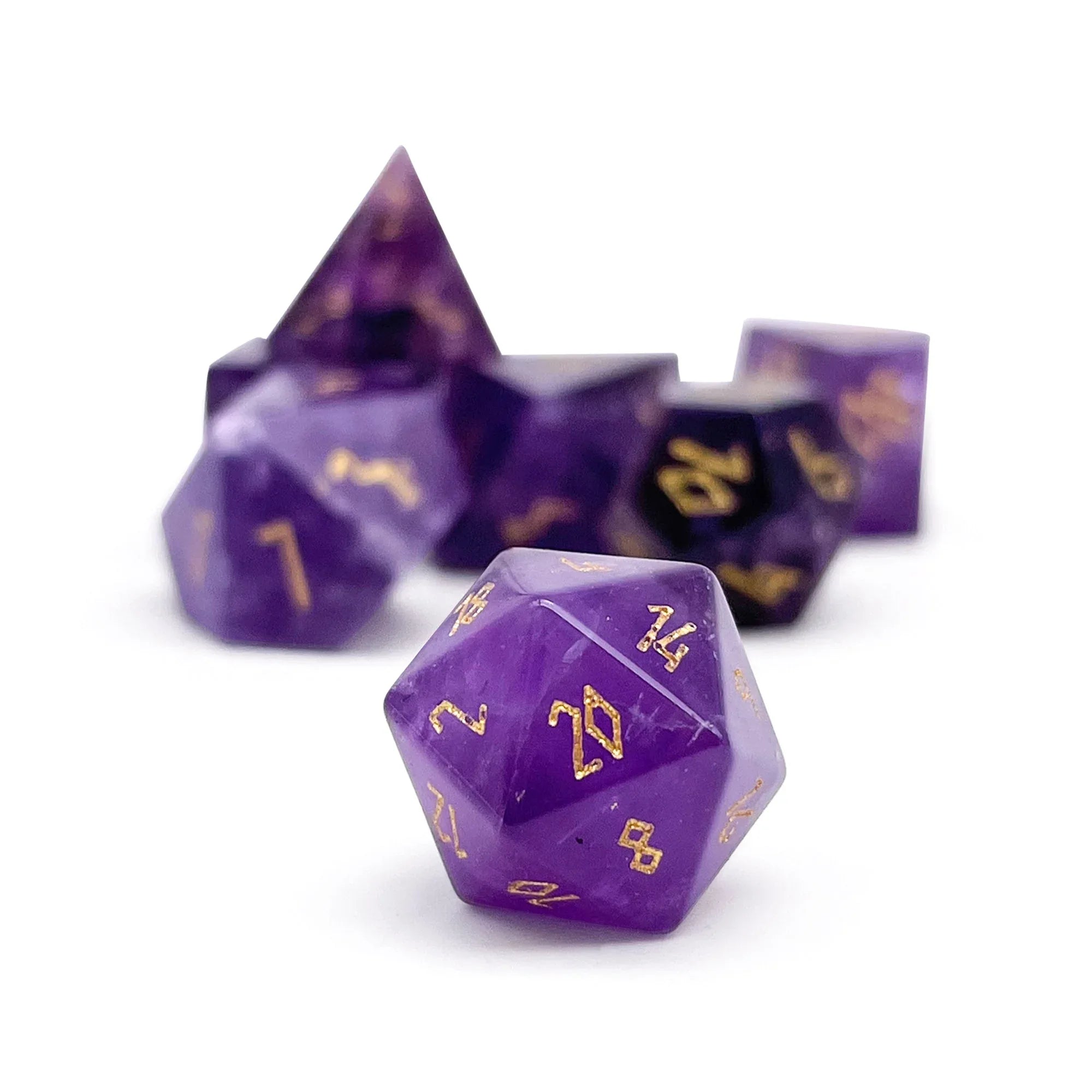 Amethyst - Pebble RPG Set Gemstone Dice - Out of Play
