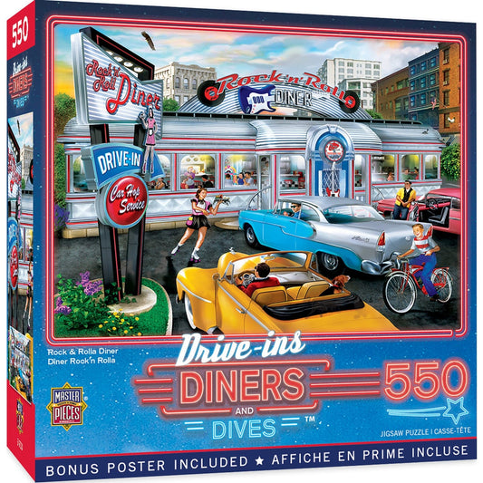 Drive-Ins, Diners & Dives - Rock & Rolla Diner 550 Piece Jigsaw Puzzle MasterPieces Puzzle Company INC