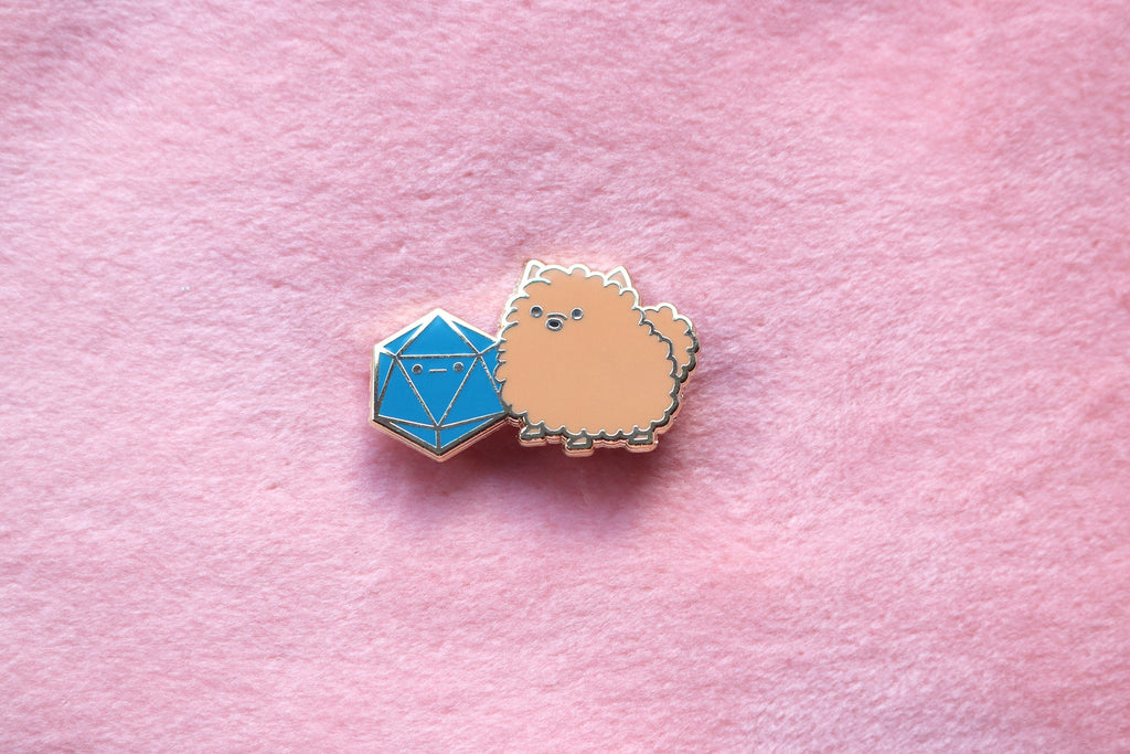 Pomeranian D20 Dice Buddy Enamel Pin
