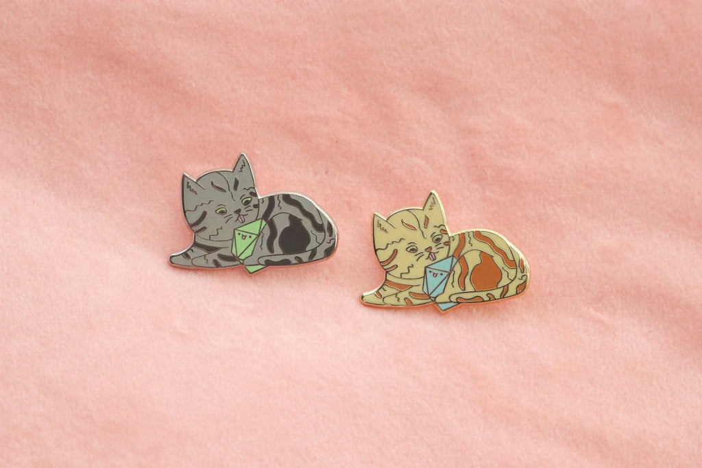 Tabby D20 Dice Buddy Enamel Pin - Out of Play