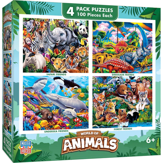World of Animals 100 Piece Jigsaw Puzzles 4-Pack V1 MasterPieces Puzzle Company INC