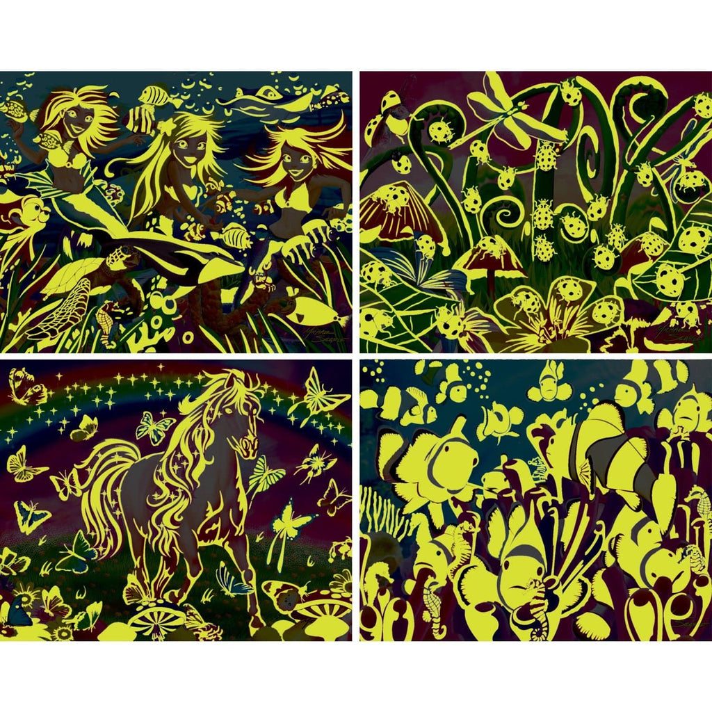Glow in the Dark 100 Piece Jigsaw Puzzles - 4-Pack V1 - Out of Play