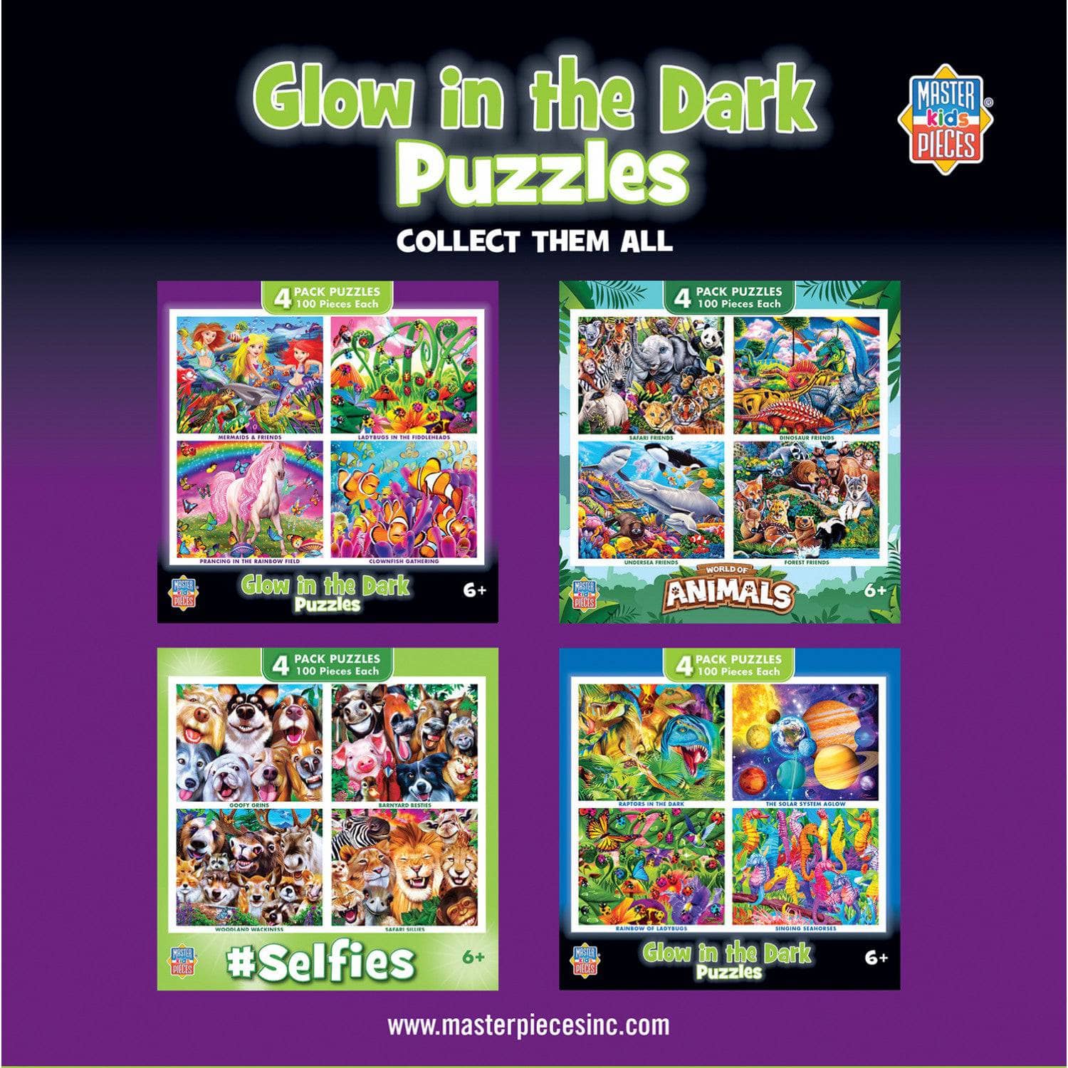 Glow in the Dark 100 Piece Jigsaw Puzzles - 4-Pack V1 MasterPieces Puzzle Company INC