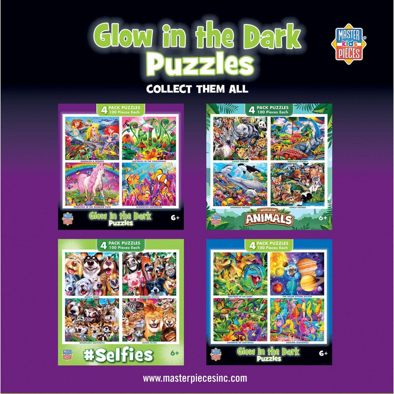 Glow in the Dark 100 Piece Jigsaw Puzzles - 4-Pack V1 - Out of Play