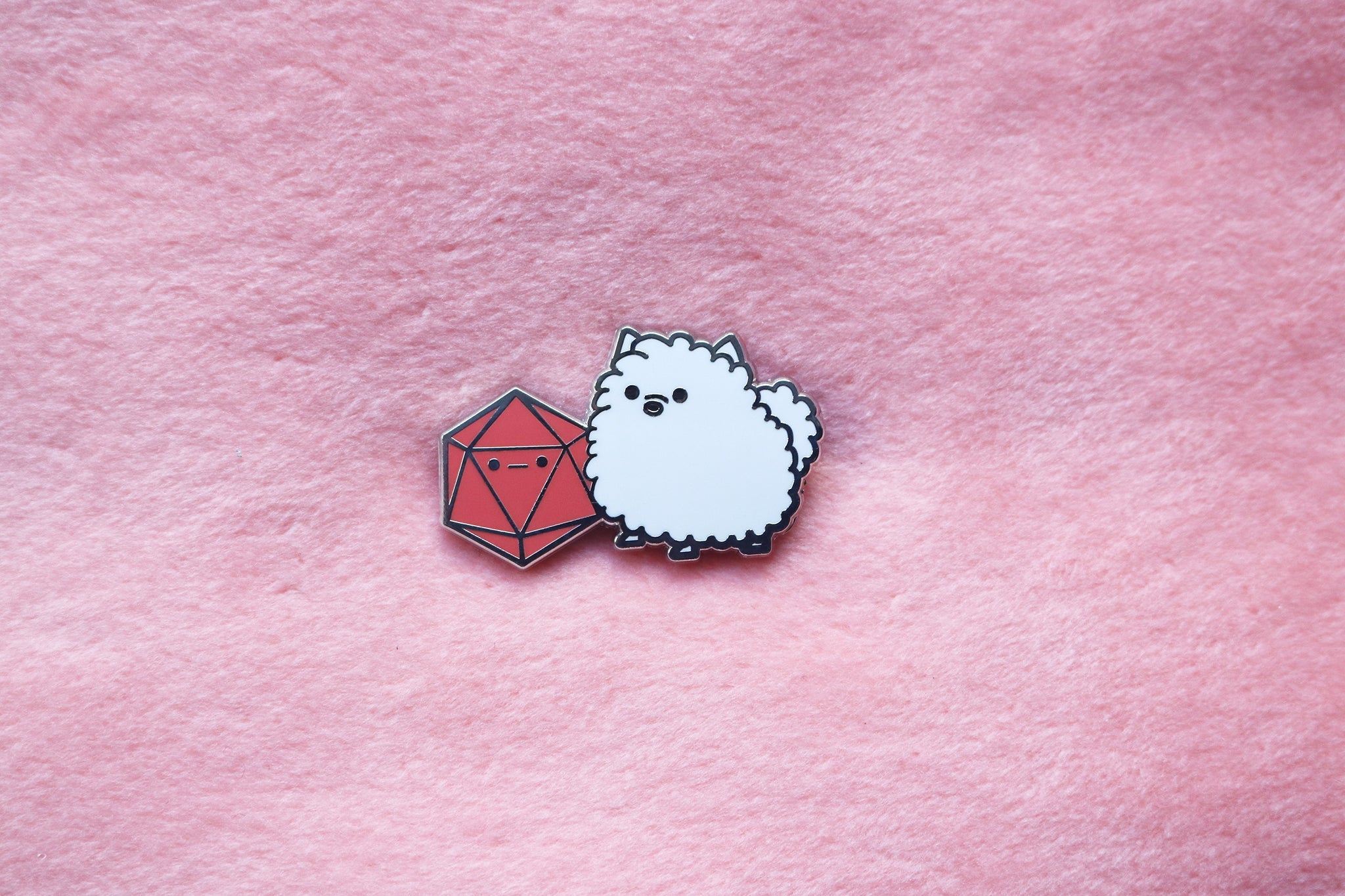 Pomeranian D20 Dice Buddy Enamel Pin