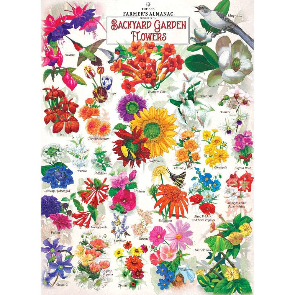 Farmer's Almanac - Backyard Garden Flowers 1000 Piece Jigsaw Puzzle - Out of Play